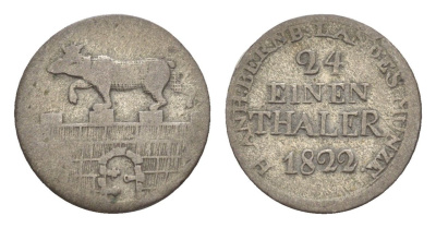 Ангальт-Бернбург 1/24 талера 1822 A, Алексиус Фридрих (1796-1834) KM 79, AKS 4, J. 54 серебро 1525-1134