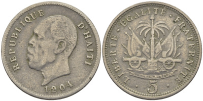 Гаити 5 сантимов 1904 Президент Пьер Нор Алексис KM 53 медно-никель 4387-434