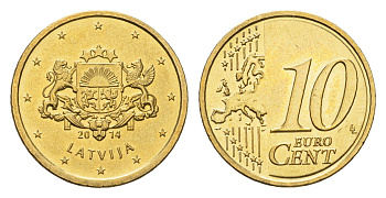 Латвия 10 евроцентов 2014 KM 153 нордик UNC 4694-1029