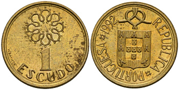 Португалия 1 эскудо 1992 KM 631 никель латунь 4164-1111