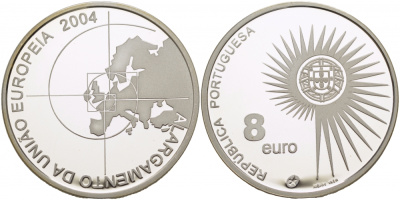Португалия 8 евро 2004 INCM, расширение Европейского Союза KM 753a серебро PROOF 01-161-33