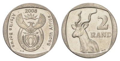 ЮАР 2 ранда 2008 KM 445 медь плакированная никелем UNC 4628-224