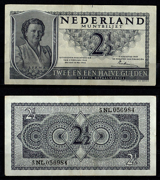 Нидерланды 2 1/2 гульденов 1949 Pick 73 бумага 8592-42-2-2