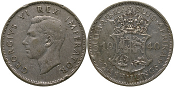 ЮАР 2-1/2 шиллинга 1940 Георг VI (1936-1952) KM 30 серебро    4168-244