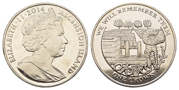 Остров Вознесения 1 крона 2014 в память героев первой мировой войны, кладбище KM NEW медно-никель UNC 4386-333