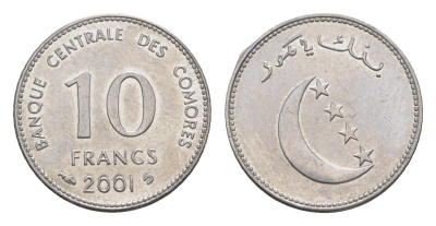 Коморские острова(Коморы) 10 франков 2001 год-тип KM 19 сталь плакированная никелем UNC 4651-517
