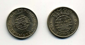 Португальский Тимор 10 эскудо 1970 год тип KM 21 медно-никель UNC 41-146