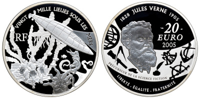 Франция 20 евро 2005 Жюль Верн 20000 лье под водой 155 гр. серебро PROOF 00-000-00