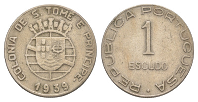 Сан-Томе и Принсипи 1 эскудо 1939 KM 4 медно-никель 4127-844