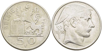 Бельгия 50 франков 1950 Belgie, Лоепольд III (1934-1950) KM 137 серебро 115-746