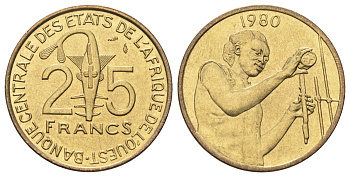 Западная Африка (ВСЕАО) 25 франков 1980 KM 9 алюминиевая бронза 65-357