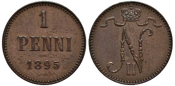 РОССИЯ ДЛЯ ФИНЛЯНДИИ 1 ПЕННИ 1895 НИКОЛАЙ II Биткин 458 медь 3309-822