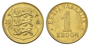 Эстония 1 крона 2000 KM 35 латунь aUNC 4688-656