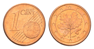 ФРГ 1 евроцент 1999 F, из ролла KM 207 сталь плакированная медью  UNC  M64-19