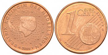 НИДЕРЛАНДЫ 1 ЕВРОЦЕНТ 2008 KM 234 сталь плакированная медью UNC 187-114