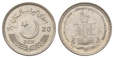 Пакистан 20 рупий 2011 150 лет колледжу Лоуренса KM 72 медно-никель UNC 4653-534