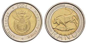 ЮАР 5 рандов 2004 KM 281 биметалл UNC 4678-227