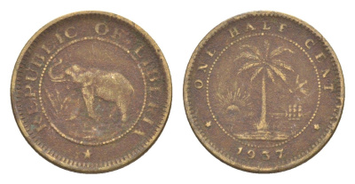 Либерия 1/2 цента 1937 KM 10 латунь 4614-926