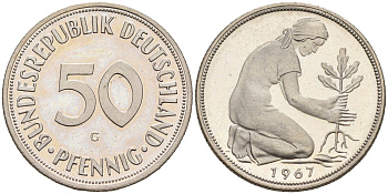 ФРГ 50 пфеннигов 1967 G J 384, KM 109.1 медно-никель  PROOF  1094-4-74
