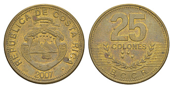 Коста-Рика 25 колонов 2007 KM 229c сталь плакированная латунью 4633-1025