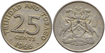Тринидад и Тобаго 25 центов 1966 герб KM 4 медно-никель 4396-633