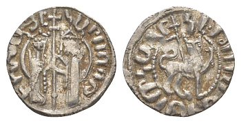 Киликийская Армения трам 1226-1271 Хетум I и царица Забель, держат крест/лев с патриаршим крестом  серебро    1516-434
