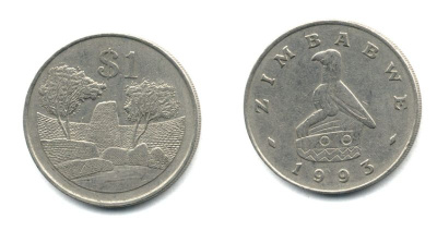 Зимбабве 1 доллар 1993 руины большого Зимбабве KM 6 медно-никель 25-732