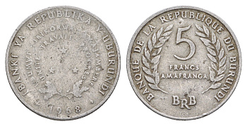 Бурунди 5 франков 1968 KM 16 алюминий 4650-415