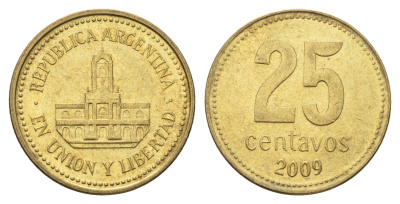 Аргентина 25 сентаво 2009 ратуша Буэнос-Айреса KM 110.1 алюминиевая бронза 4663-614