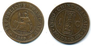 Французский Индокитай 1 цент 1889 А KM 1 бронза 4044-734
