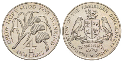 Доминика 4 доллара 1970 ФАО, с вкладышем с полной информацией о монете KM 11 медно-никель BU 1083-4-31