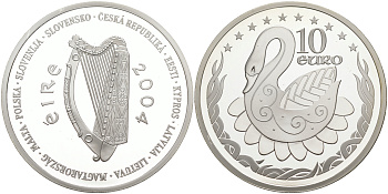 Ирландия 10 евро 2004 лебедь, президенство в Евросоюзе KM 42 серебро PROOF 02-115-22