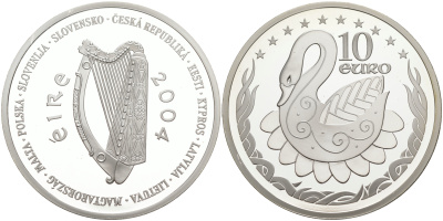 Ирландия 10 евро 2004 лебедь, президенство в Евросоюзе KM 42 серебро PROOF 02-115-22