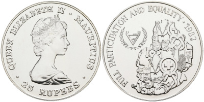 Маврикий 25 рупий 1982 международный год инвалидов, тираж 11000 экз. KM 49 серебро UNC 00-00