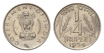 Индия 1/4 рупии 1954 KM 5.3 никель aUNC 4687-1246