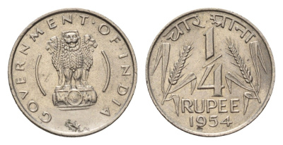 Индия 1/4 рупии 1954 KM 5.3 никель aUNC 4687-1246