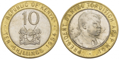 Кения 10 шиллингов 1994 Дэниэл арап Мои KM 27 биметалл 4548-545