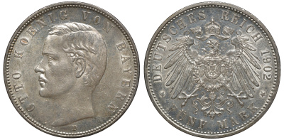 Бавария 5 марок 1902 D, Отто (1886-1913) Weege 47, J. 46, KM 512 серебро 02-203-34
