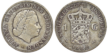 Нидерландские Антилы 1 гульден 1952 Юлиана (1948-1980) KM 2 серебро 36-932