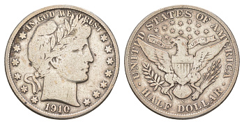 США 1/2 доллара (50 центов) 1910 S, 50 центов Барбера KM 116 серебро    5010-1721