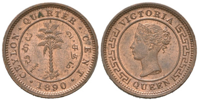 Цейлон 1/4 цента 1890 Виктория (1845-1901) KM 90 медь UNC 4044-311
