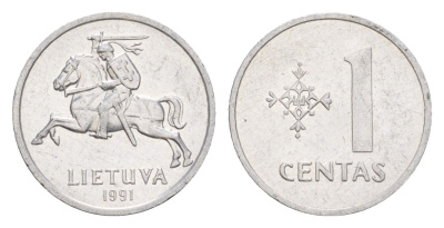 Литва 1 цент 1991 KM 85 алюминий 4647-1244