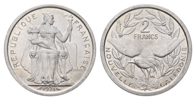 Новая Каледония 2 франка 1971 год-тип KM 9 алюминий UNC 181-944