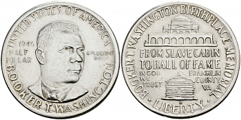 США 1/2 доллара (50 центов) 1946 S, Букер Т. Вашингтон, мемориал KM 198 серебро 3896-425