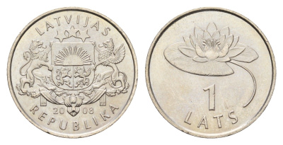 Латвия 1 лат 2008 Лилия KM 92 медно-никель UNC 4679-345