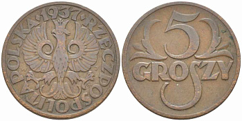 Польша 5 грошей 1937 w KM 10а, Parchimowicz 103i бронза 3458-1143