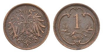 Австрия 1 геллер 1895 Франц Иосиф I (1848-1916) KM 2800 бронза 4702-137