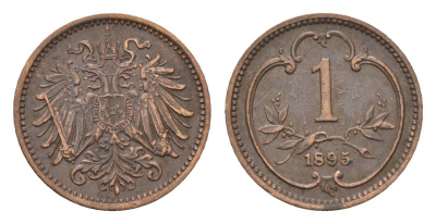 Австрия 1 геллер 1895 Франц Иосиф I (1848-1916) KM 2800 бронза 4702-137