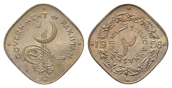 Пакистан 2 анны 1956 KM 15 медно-никель UNC 1521-1632