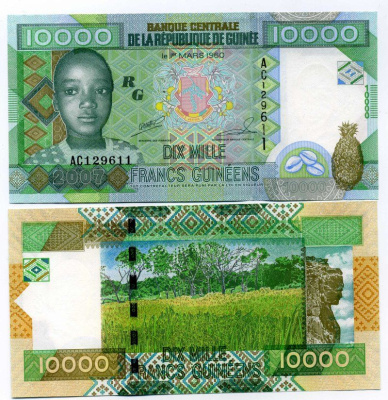 ГВИНЕЯ 10000 ФРАНКОВ 2007 Pick 42a бумага UNC (пресс) 00-00